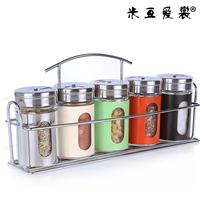 米豆 厨房用品 玻璃调料瓶套装 调味瓶 旋转调料盒 烧烤佐料瓶子