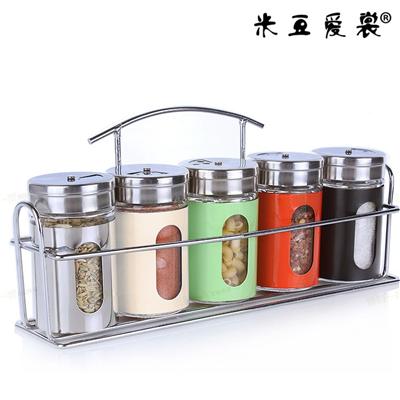 米豆 厨房用品 玻璃调料瓶套装 调味瓶 旋转调料盒 烧烤佐料瓶子