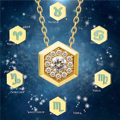 Jewelvary 18k金女款十二星座情侣钻石吊坠项链 意大利进口 轻奢