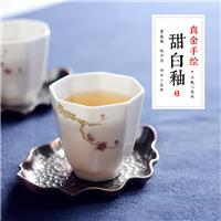 景德镇陶瓷八角杯仿古八棱杯白瓷品茗杯手绘梅花小茶杯手工主人杯